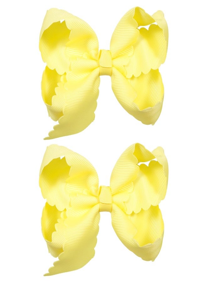 Miroksh 4in Lemon Yellow Hair Bow Clips for Girls, Grosgrain Ribbon Scalloped Edge Bow Alligator Hairpins Summer Dress Decor Accessory for Toddler Teens Women Easter Birthday Back School Gift - Image 1